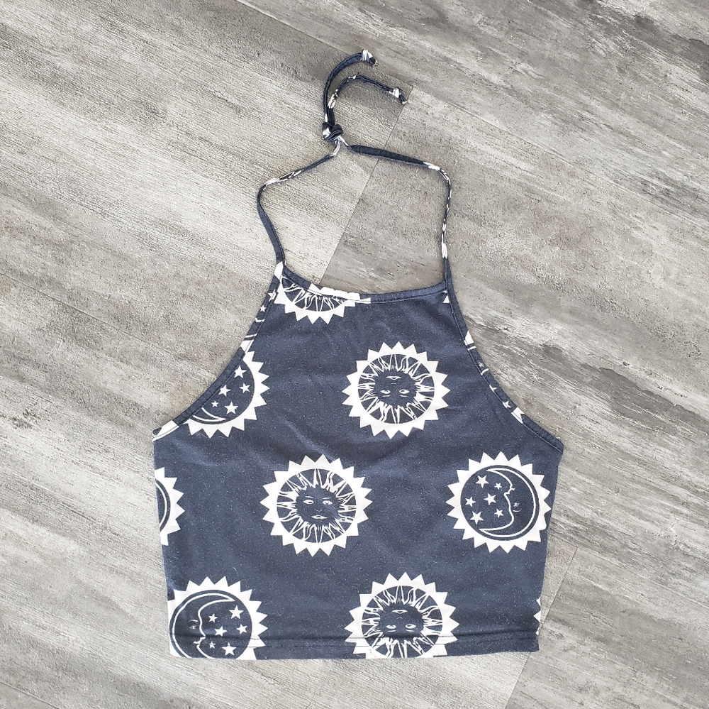 Navy White Sunshine Cropped High Neck Halter